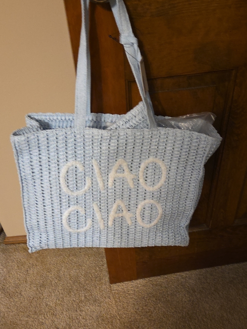 Light Blue 'CIAO CIAO' Woven Tote Bag